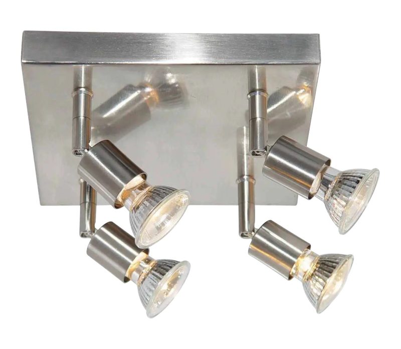 Fantasia Rune square ceiling light GU10x4 brushed steel, dimmable