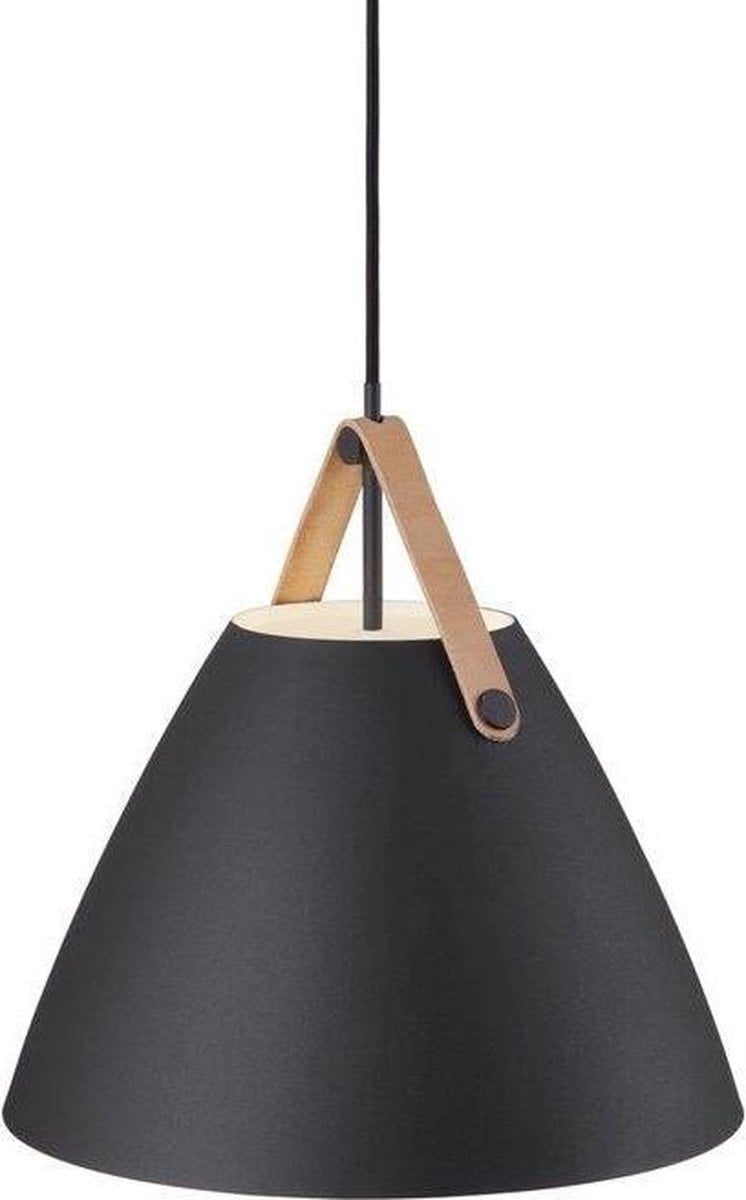 Nordlux Strap 36 lampada a sospensione nera in metallo con cinturino in pelle E27