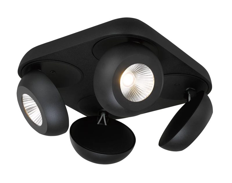 Fantasia Plafoniera OLEO con 4 faretti LED orientabili, nero