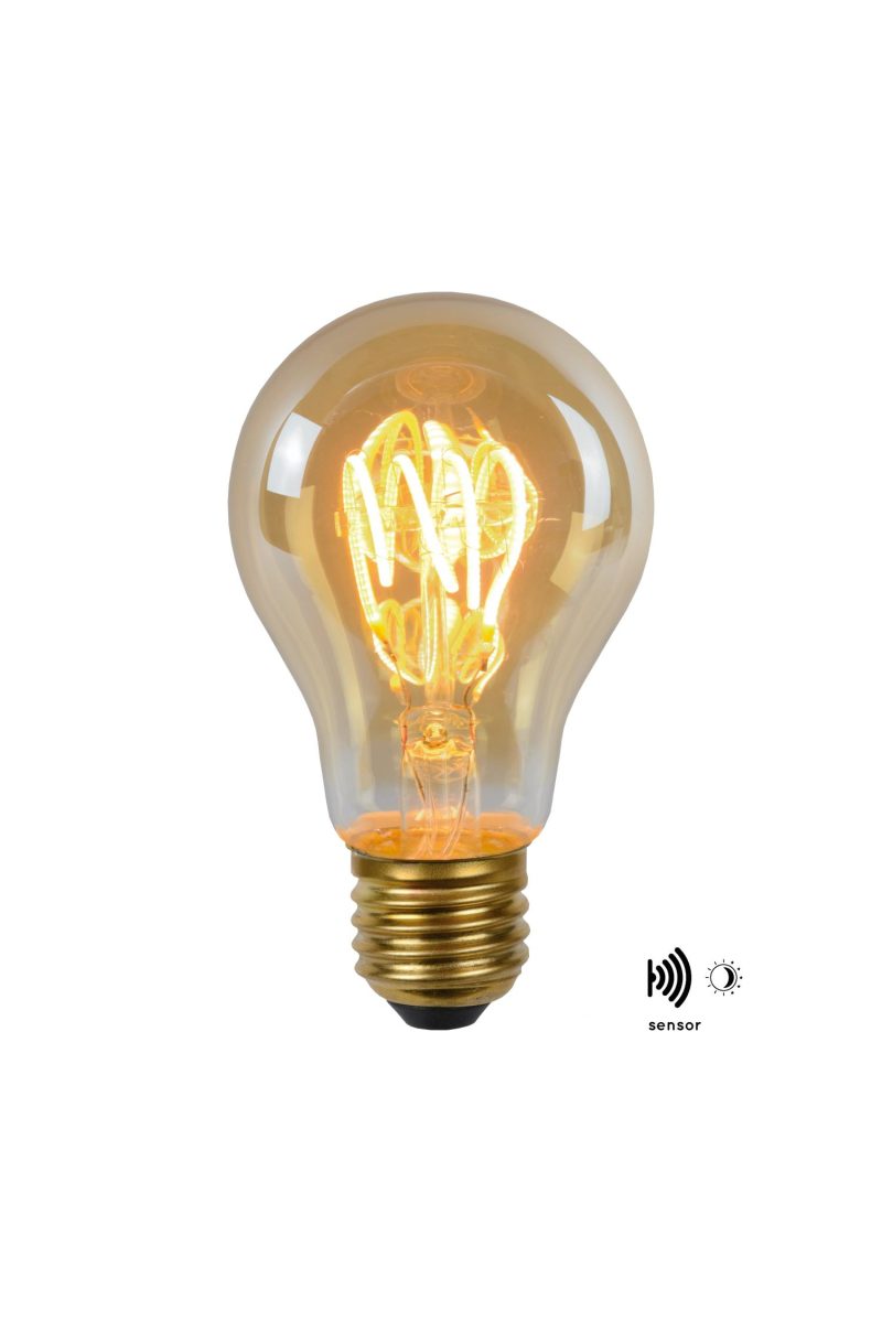 LUCIDE A60 TWILIGHT SENSOR - Lampe filament Extérieur - Ø 6 cm - LED - E27 - 1x4W 2200K - Ambre