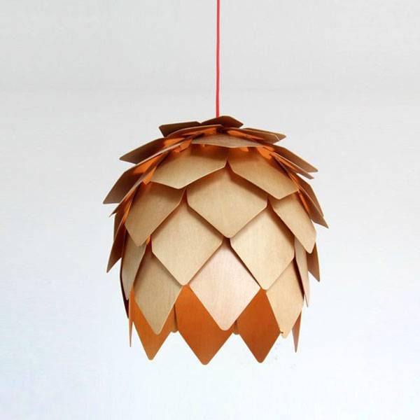 Flower pendant light wood 25 cm diameter, E27, bulb not included