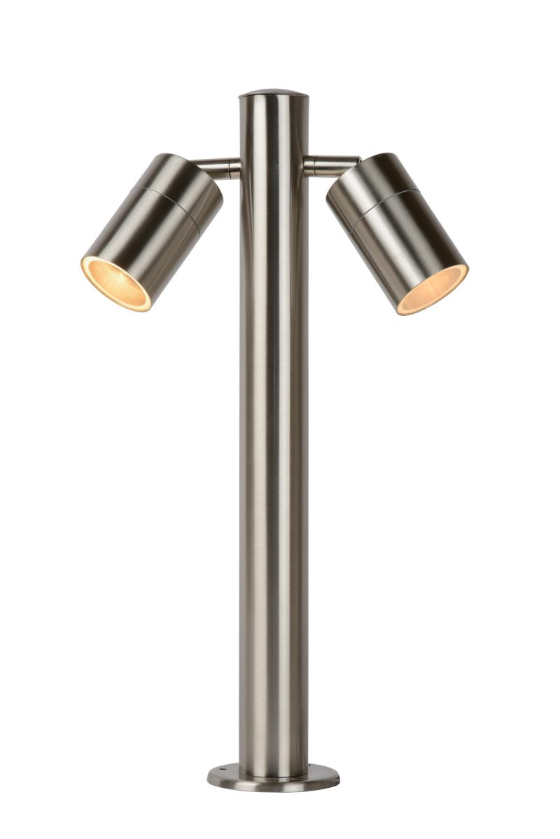 LUCIDE ARNE-LED - Sokkellamp Buiten - Ø 6,3 cm - LED - GU10 - 2x5W 2700K - IP44 - Mat chroom