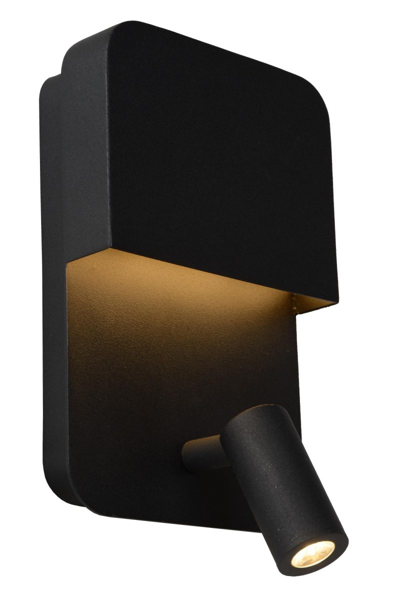LUCIDE BOXER - Nachttischlampe - LED - 3000K - Mit USB-Ladepunkt - Schwarz