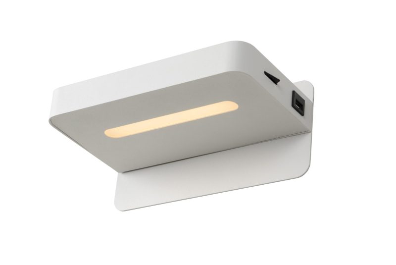 LUCIDE ATKIN - Bedlamp - LED - 1x6W 3000K - Met USB oplaadpunt - Wit