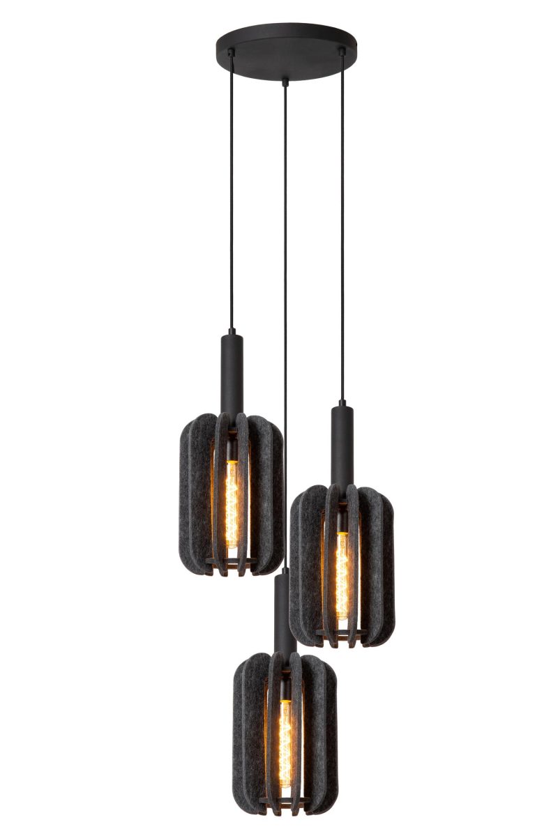 LUCIDE RAFAL - Hanglamp - Ø 50 cm - 3xE27 - Grijs