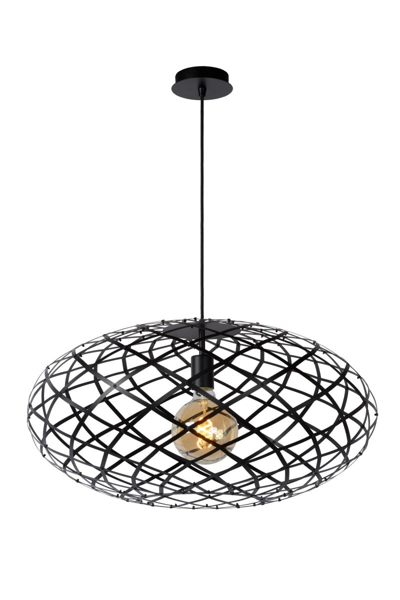 LUCIDE WOLFRAM - Lampada a Sospensione - Ø 65 cm - 1xE27 - Nera