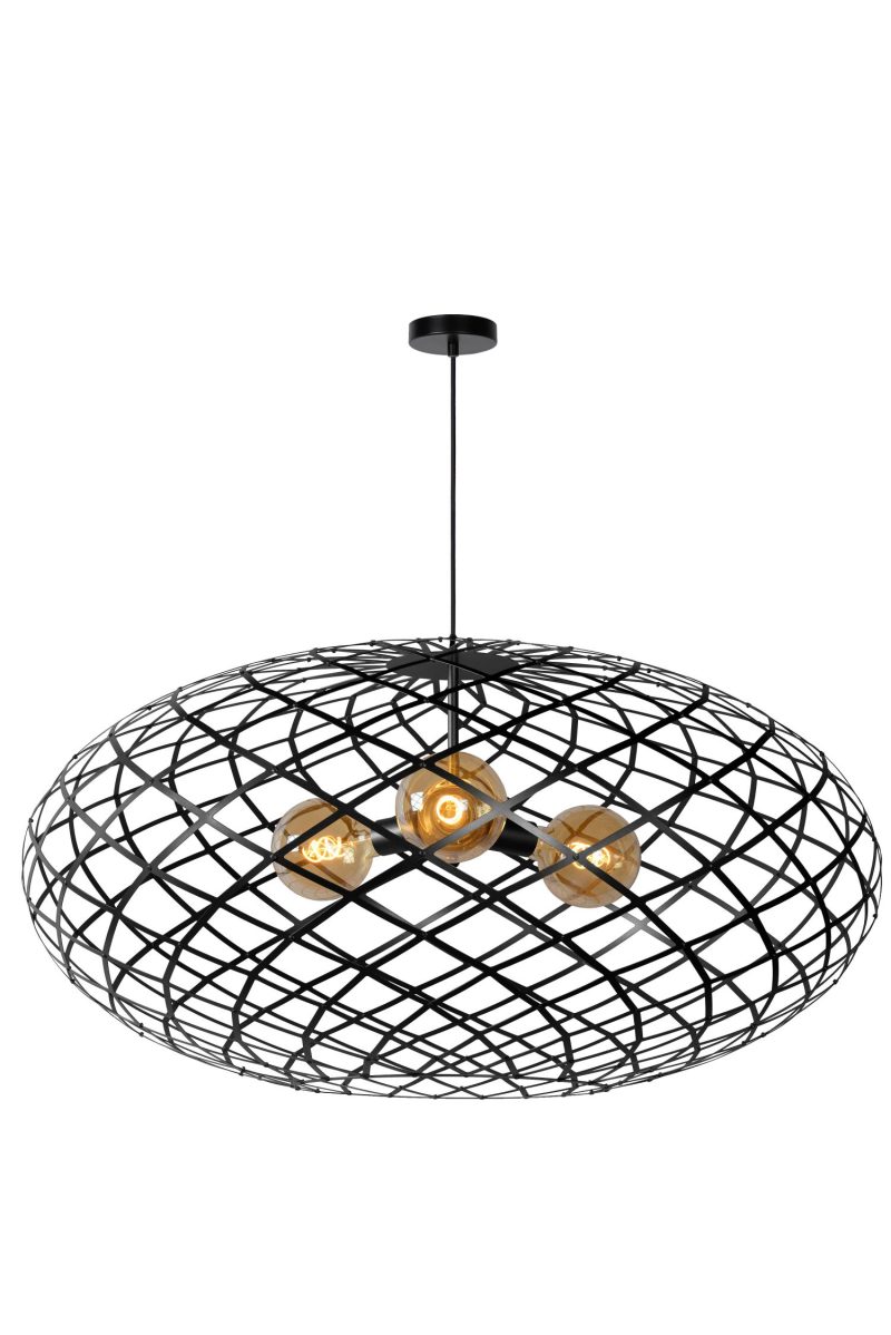LUCIDE WOLFRAM - Lampada a Sospensione - Ø 100 cm - 3xE27 - Nera