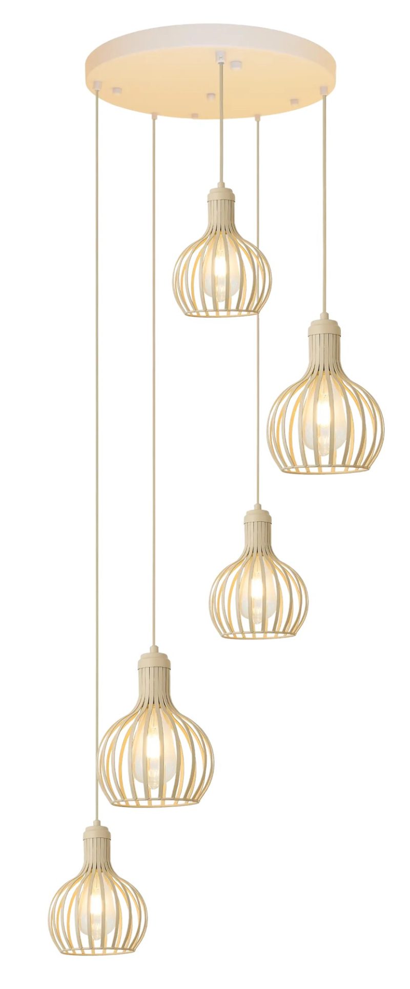 Fantasia RAGA pendellamp met 5 lichtpunten, E27 fitting, beige
