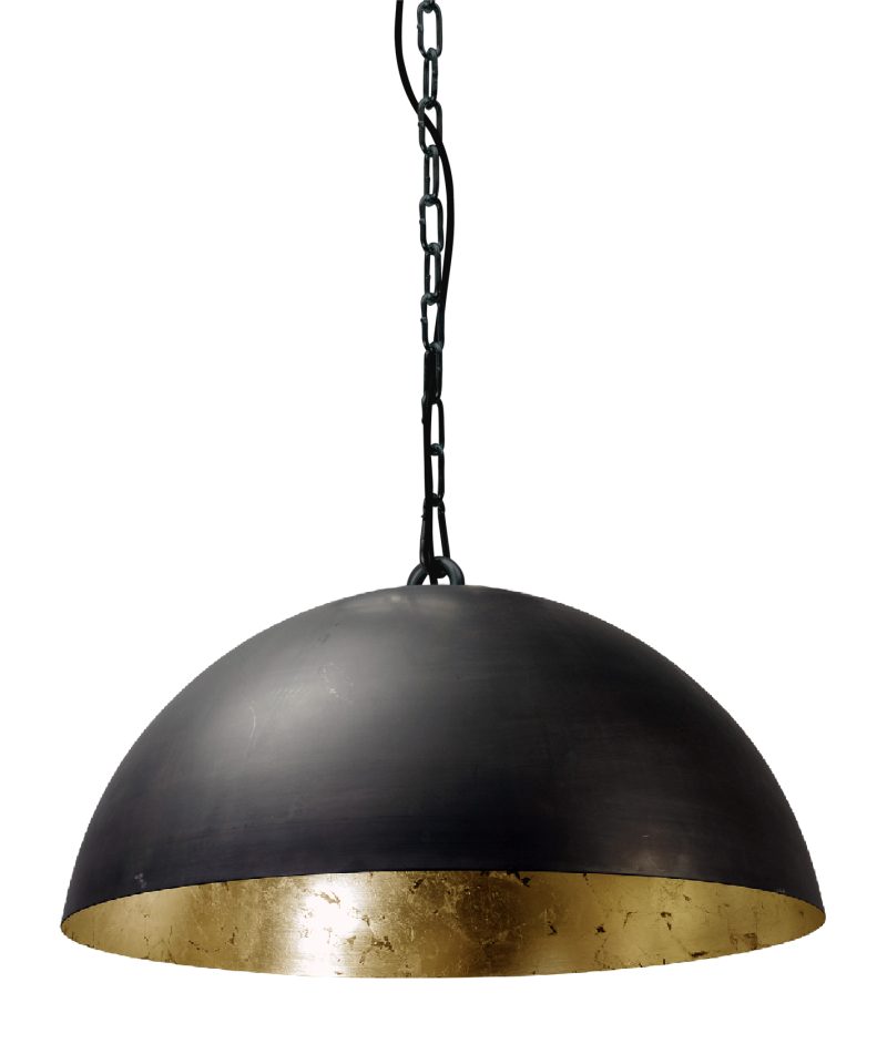 Larino suspension dôme noir feuille d'or intérieure 80cm E27