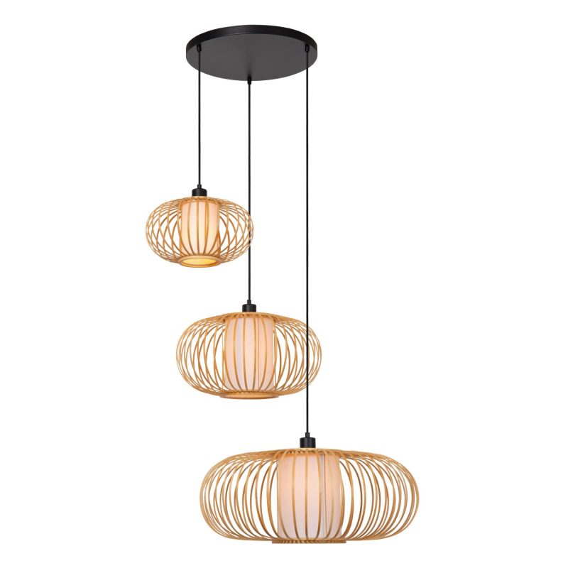 LUCIDE THULINE - Pendelleuchte - 3xE27 - Helle Holzoptik - Essential