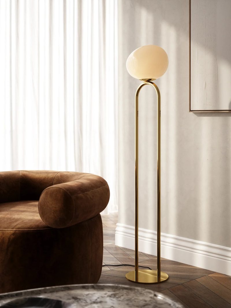 Nordlux Danish Design Stehleuchte weiß opal und messing E27 135 cm