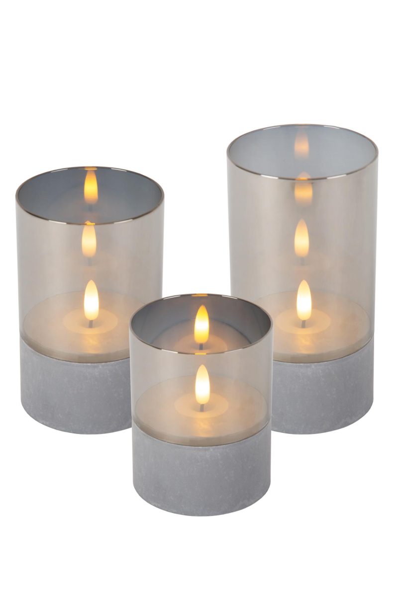 LUCIDE VELAS - Table Lamp - Batteries - Ø 8 cm - LED - 3x0.2W 2700K - Fumé - Set of 3
