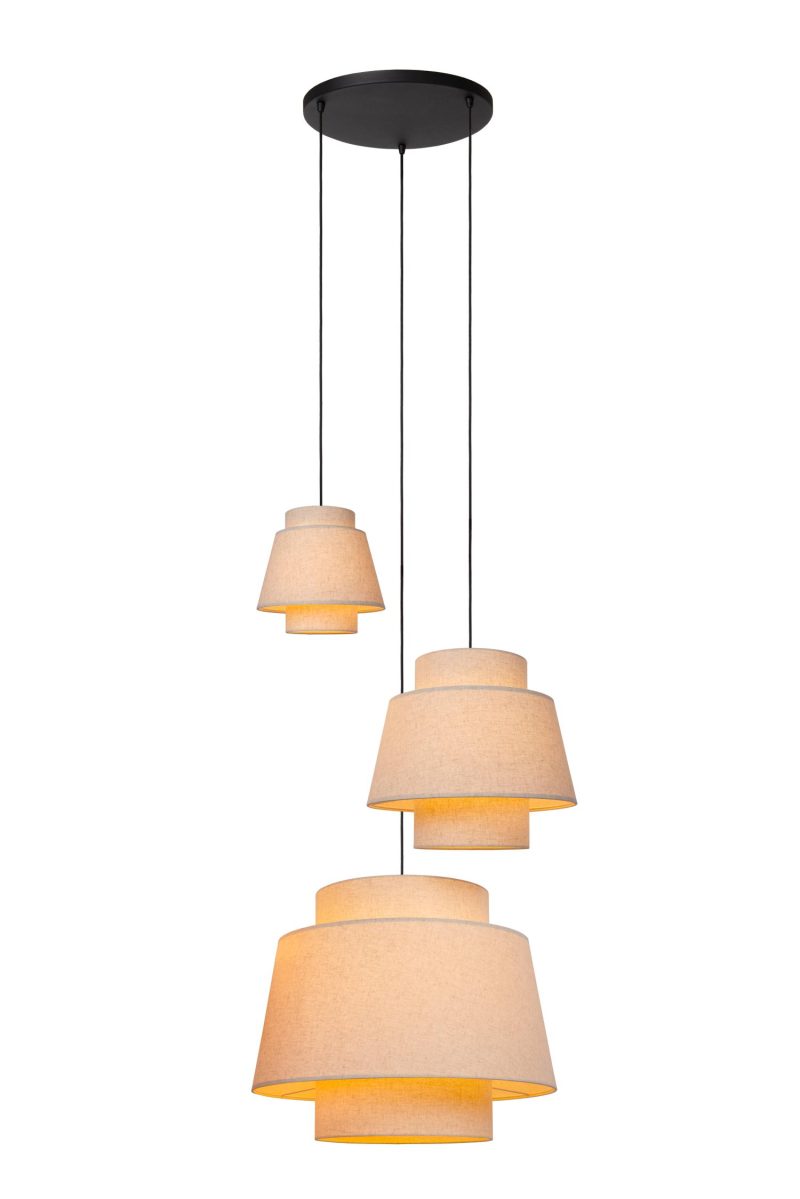 LUCIDE TRIBUTE - Pendelleuchte - Ø 76 cm - 3xE27 - Geeignet für Hohe Decken - Beige