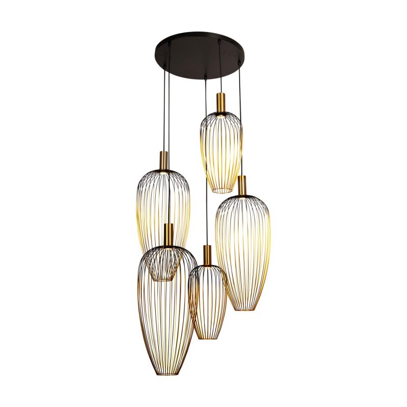 LUCIDE AURELIE - Lampada a Sospensione - 5xGU10 (MR11) - Adatta per Soffitti Alti - Oro - Vibes