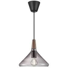 Nordlux Hanglamp met geolied walnoten top en gerookt glas, E27