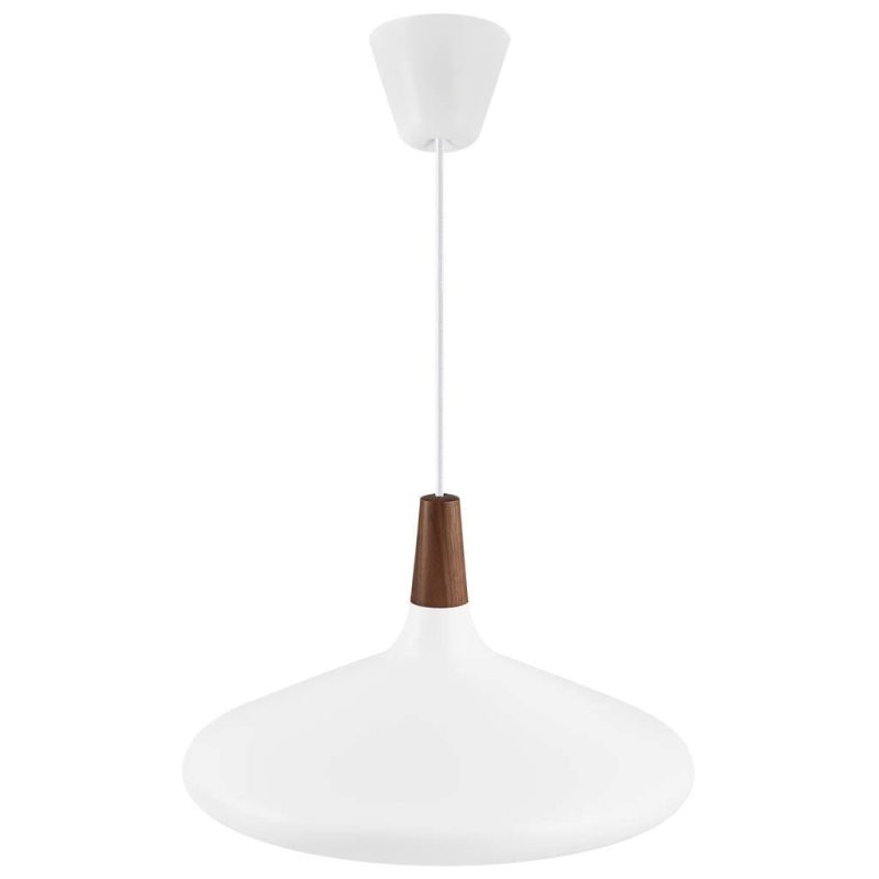 Nordlux Hanglamp geolied walnoot top Ø39 cm, wit metalen frame