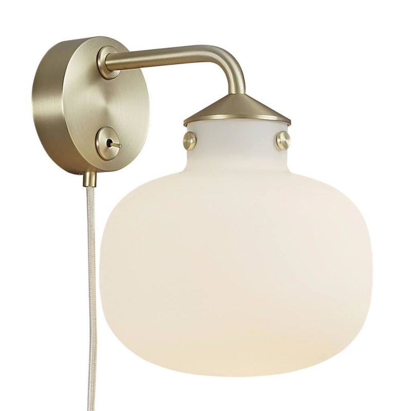 Nordlux Wandlamp opaalwit glas met witte textielkabel, E27