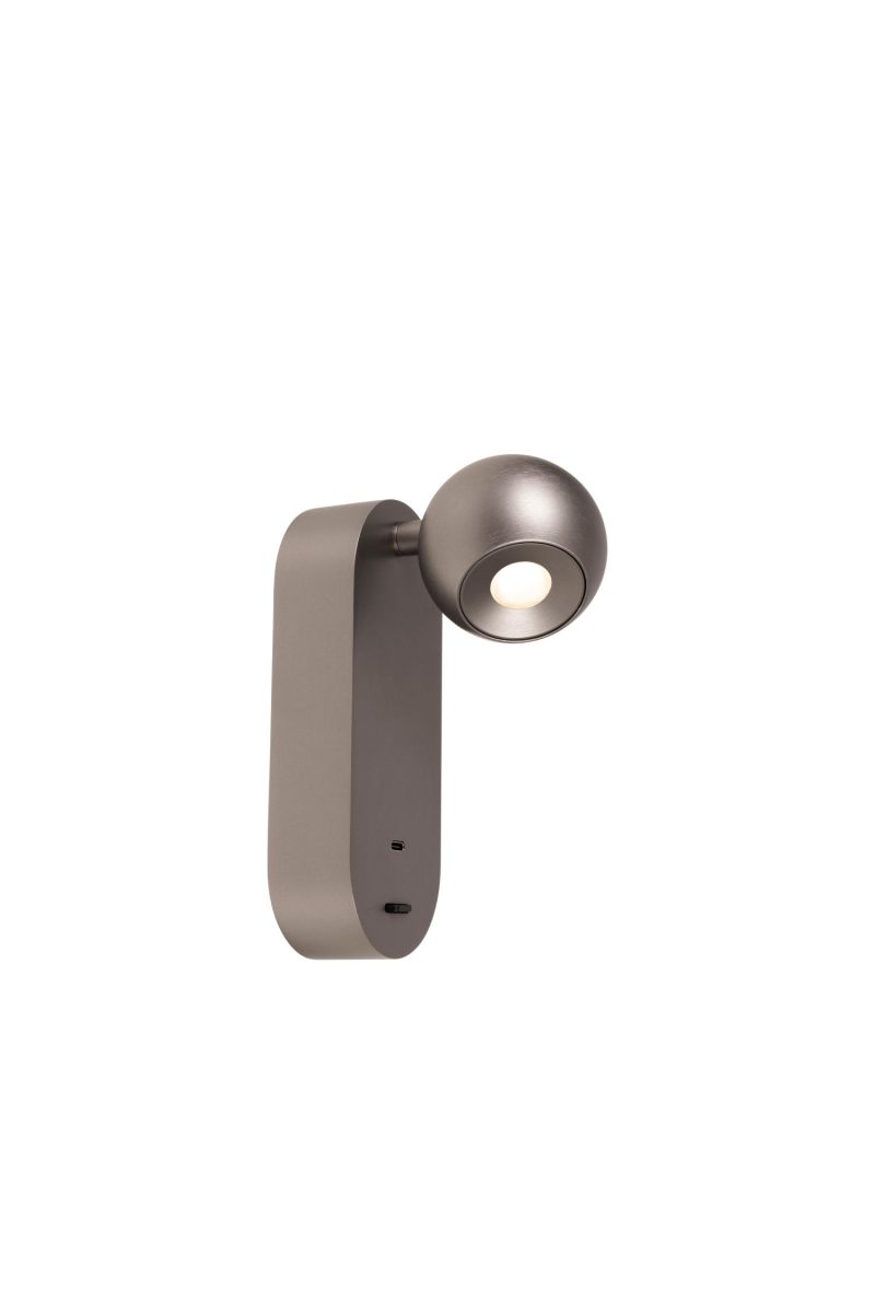 LUCIDE MONTANA - Wandlamp - LED - CCT - 1x6W 2700K/4000K - Met USB oplaadpunt - Grijs ijzer - Premium