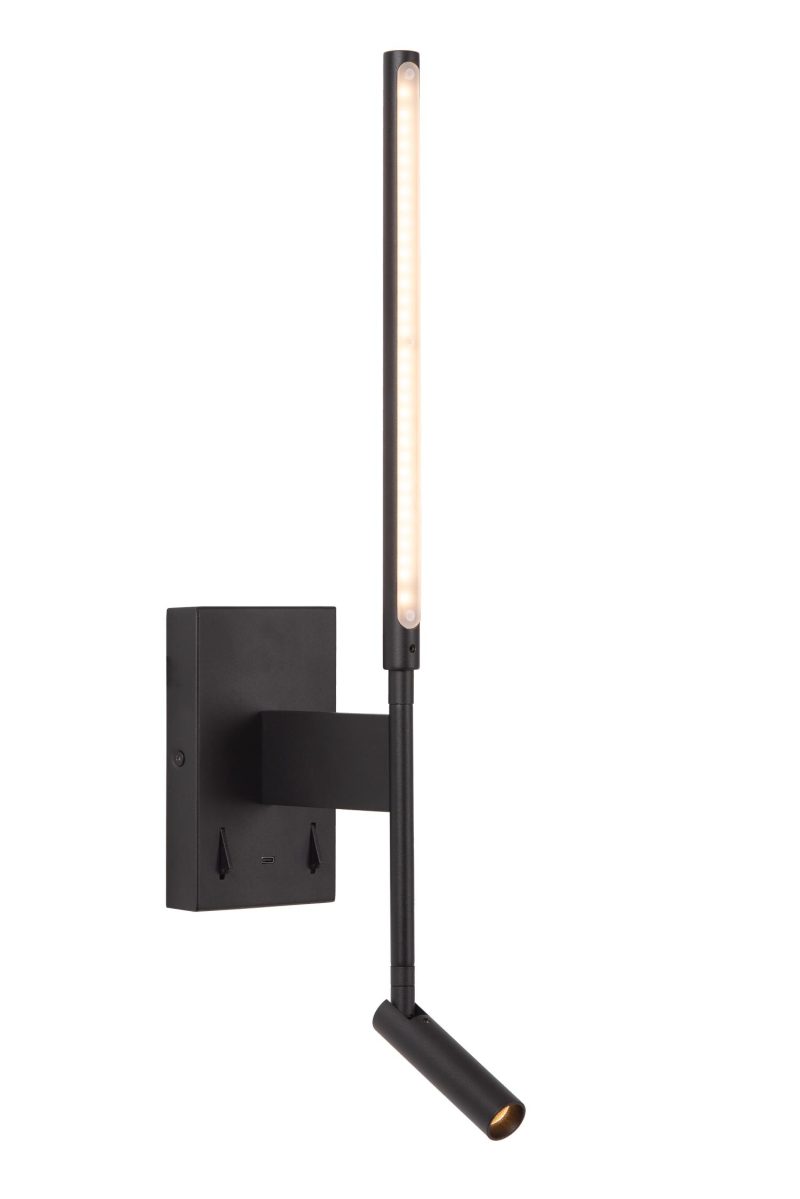 LUCIDE FINAN - Wandlamp - LED - 2700K - Met USB oplaadpunt - Zwart