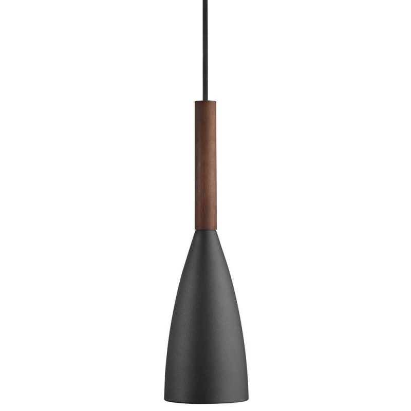 Nordlux Lampada a sospensione E27 nera, metallo e legno, dimmerabile