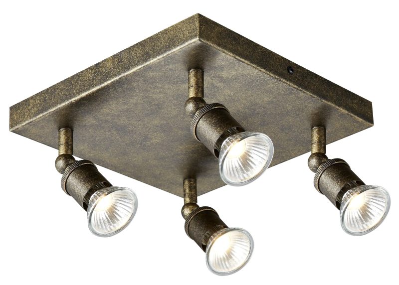 Fantasia Stuga ceiling lamp rust square 4x GU10 5W LED dimmable