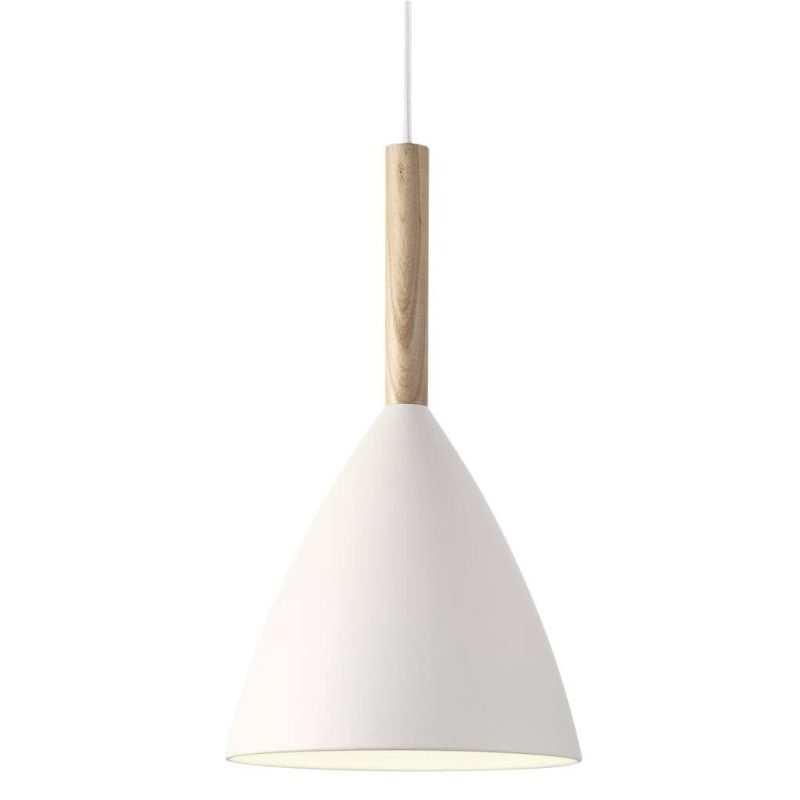 Nordlux Lampada a sospensione bianca, metallo e legno, attacco E27, Ø20 cm