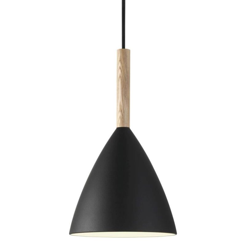 Nordlux Lampada a sospensione nera in metallo e legno, E27