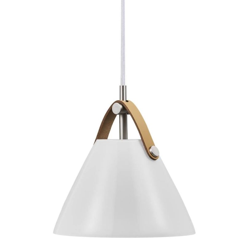 Nordlux Lampada a sospensione scandinava bianca, metallo e pelle, GU10