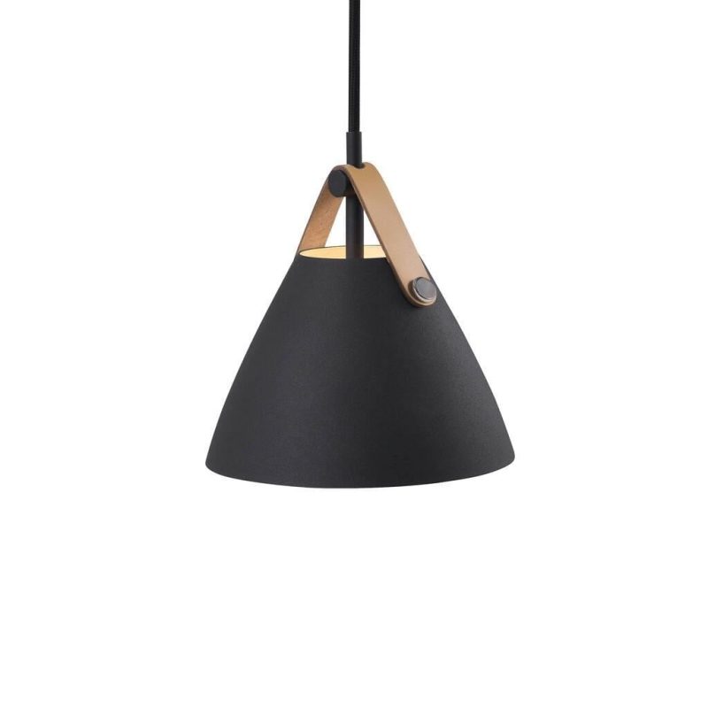 Nordlux Lampada a sospensione scandinava nera E27 metallo e pelle 68 cm Ø