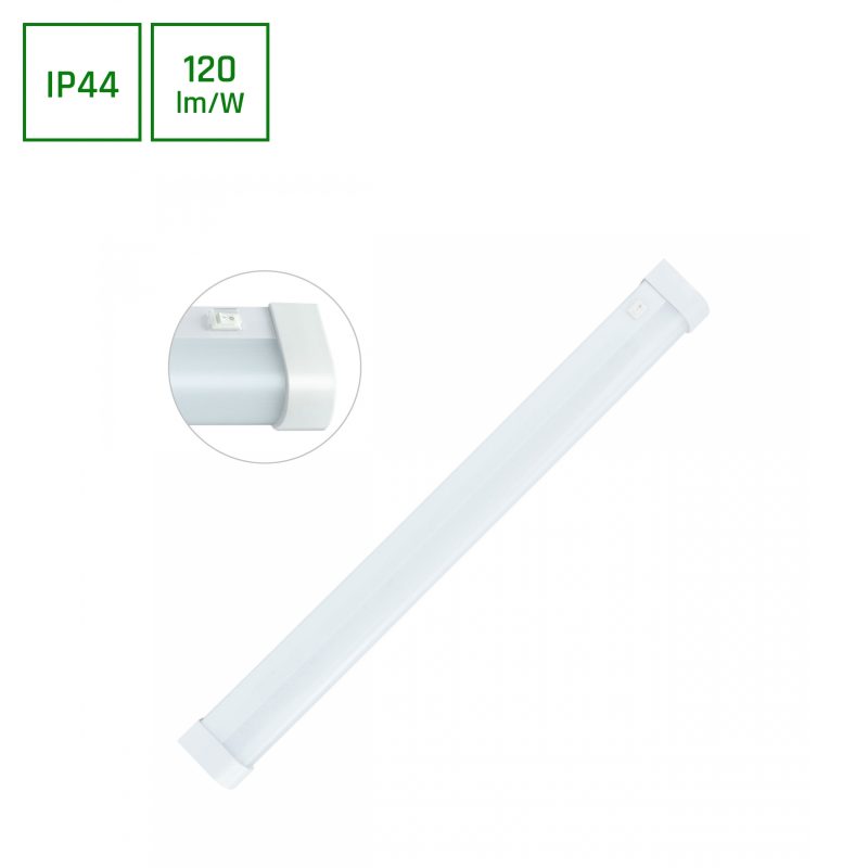 Spectrum LED AQUATICA 15W WW 230V 150DEG IP44 596X46X63 WHITE ROUND ENDS, SWITCH
