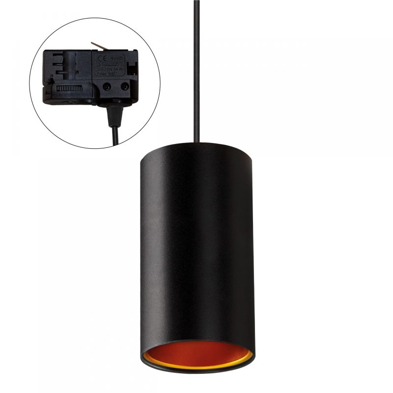 Spectrum LED CHLOE GU10 3 PHASE TRACK MOUNTED GU10 250V IP20 70X128MM BLACK GOLD TUBE FIXED