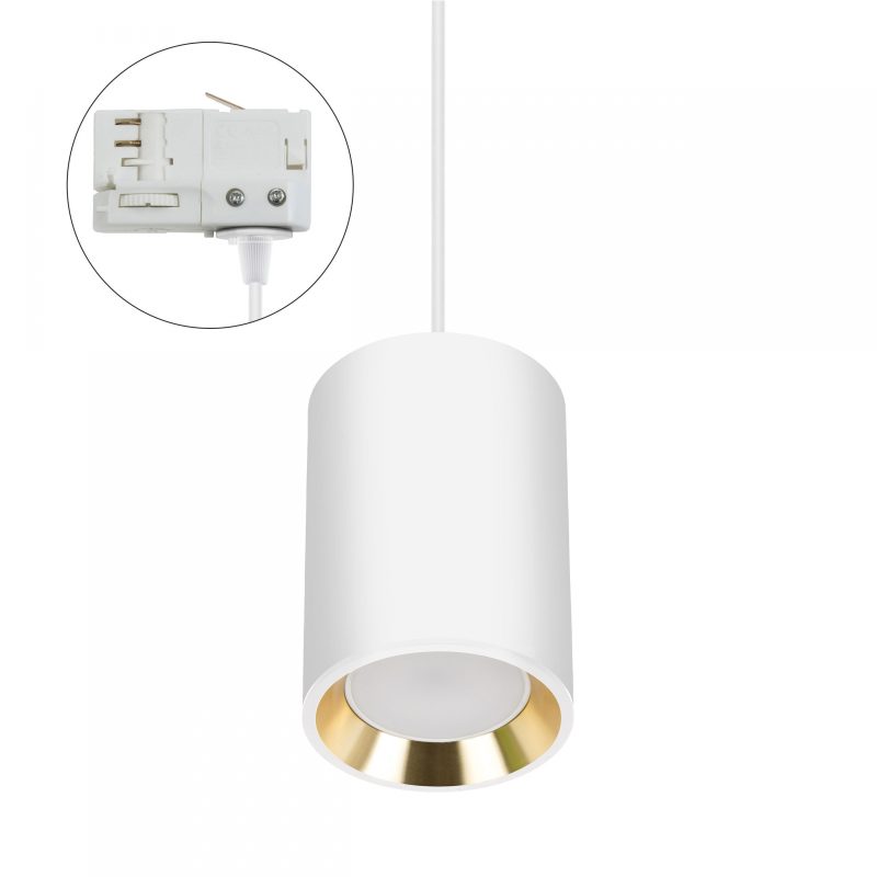 Spectrum LED CHLOE GU10 MINI 3 PHASE TRACK MOUNTED GU10 250V IP20 70X100MM WHITE, INNER GOLD ROUND