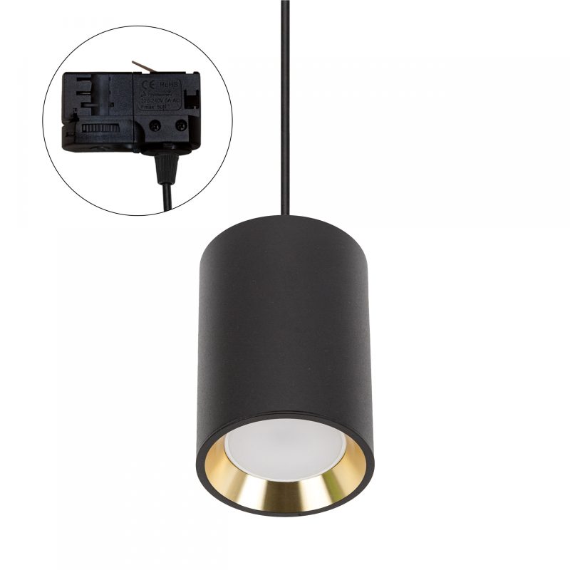 Spectrum LED CHLOE GU10 MINI 3 PHASE TRACK MOUNTEDGU10 250V IP20 70X100MM BLACK, INNER GOLD ROUND