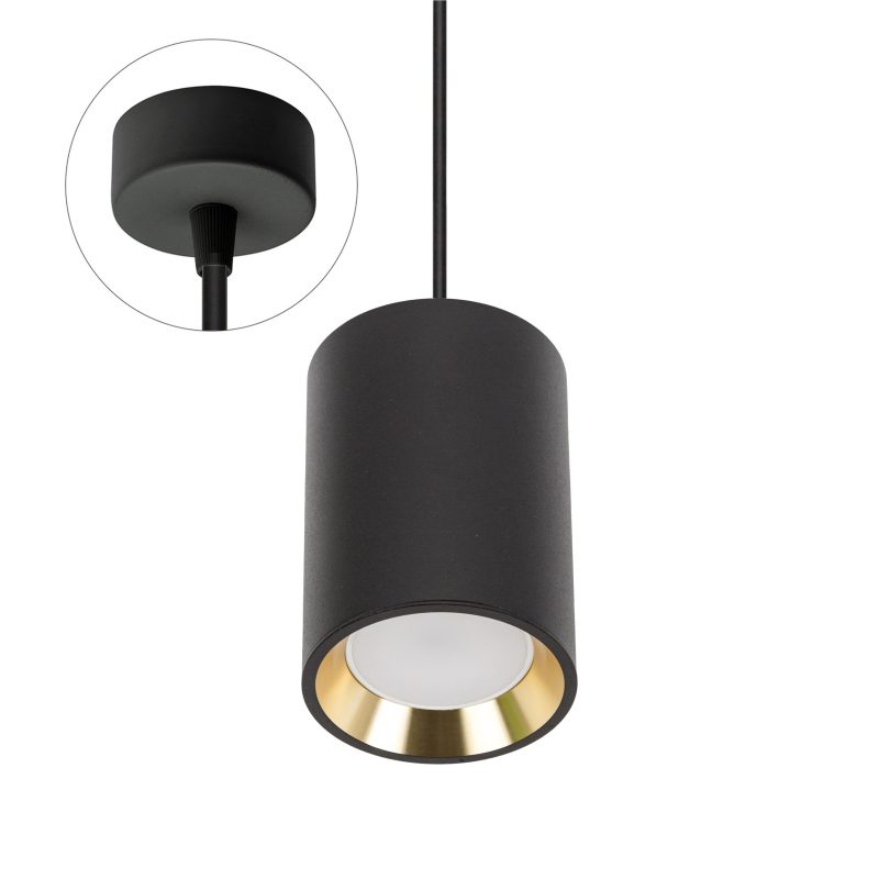 Spectrum LED CHLOE GU10 MINI SURFACE MOUNTED GU10 250V IP20 70X100MM BLACK, GOLD INSIDE ROUNDED PENDANT