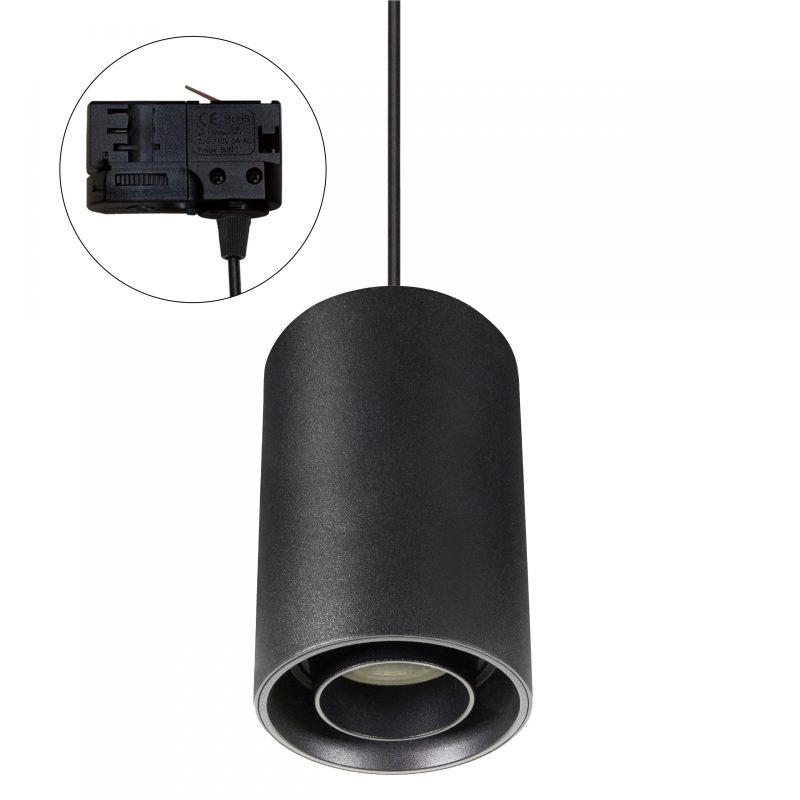Spectrum LED CHLOE GU10 SPOT 3 PHASE TRACK MOUNTED GU10 250V IP20 80X130MM BLACK ROUND ADJUSTABLE