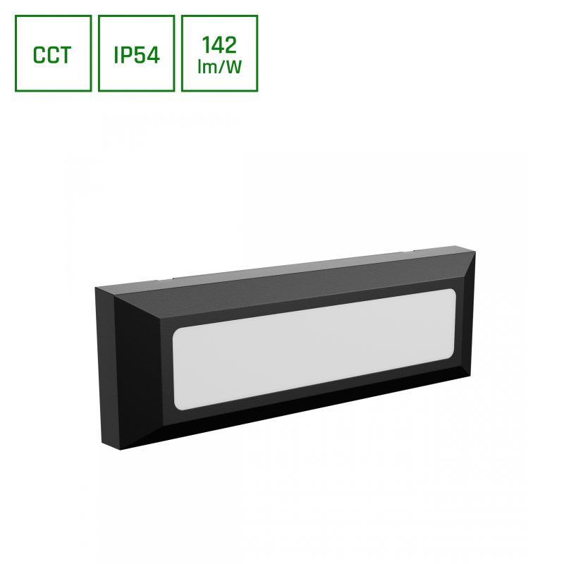Spectrum LED ENCANTA 6W CCT 230V IP54 230x80x30MM BLACK SURFACE FACADE FACE