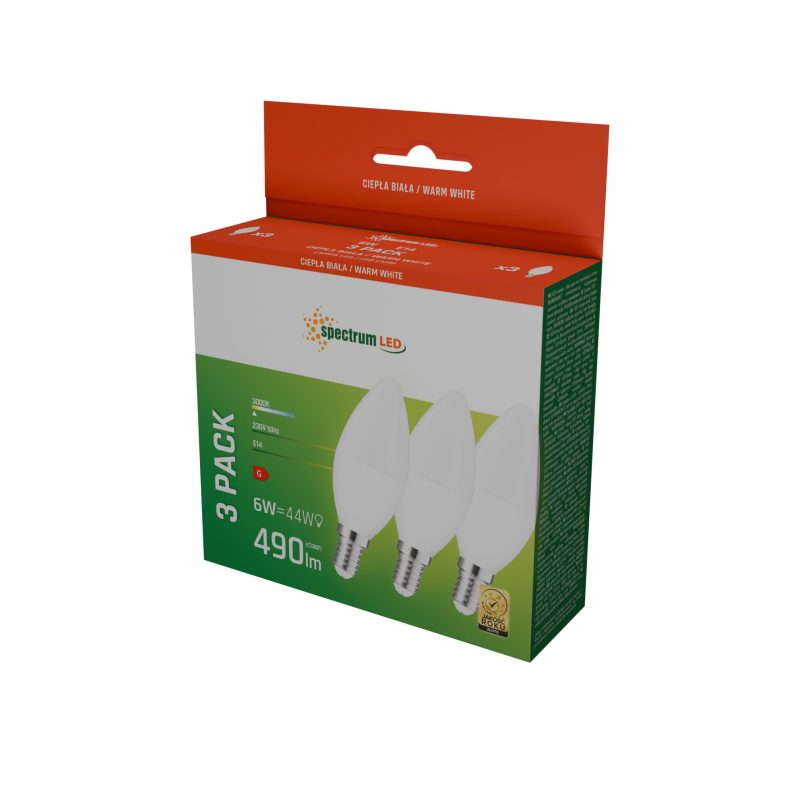 Spectrum LED LED CANDLE C37 E-14 230V 6W WW SPECTRUM 3-PACK