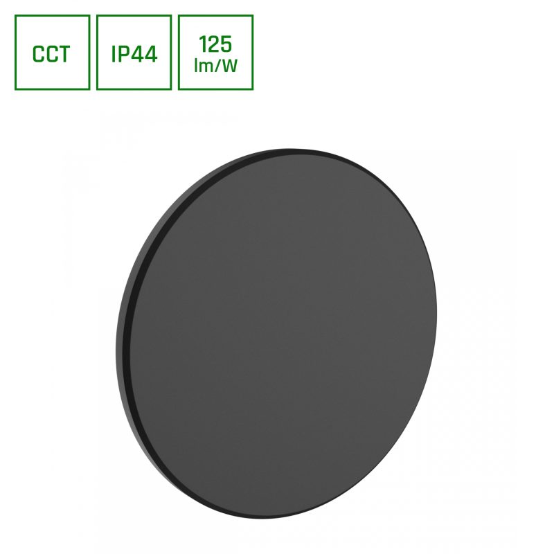 Spectrum LED PIATTA 12W CCT 230V IP44 180x47MM BLACK ROUND FACADE LAMP