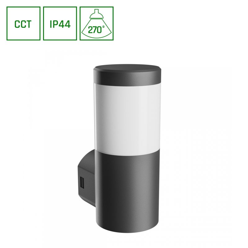 Spectrum LED STELLA COLUMN WALL GU10 6W CCT 230V 270DEG IP44 IK08 100X120X245MM BLACK ROUND FACADE LAMP