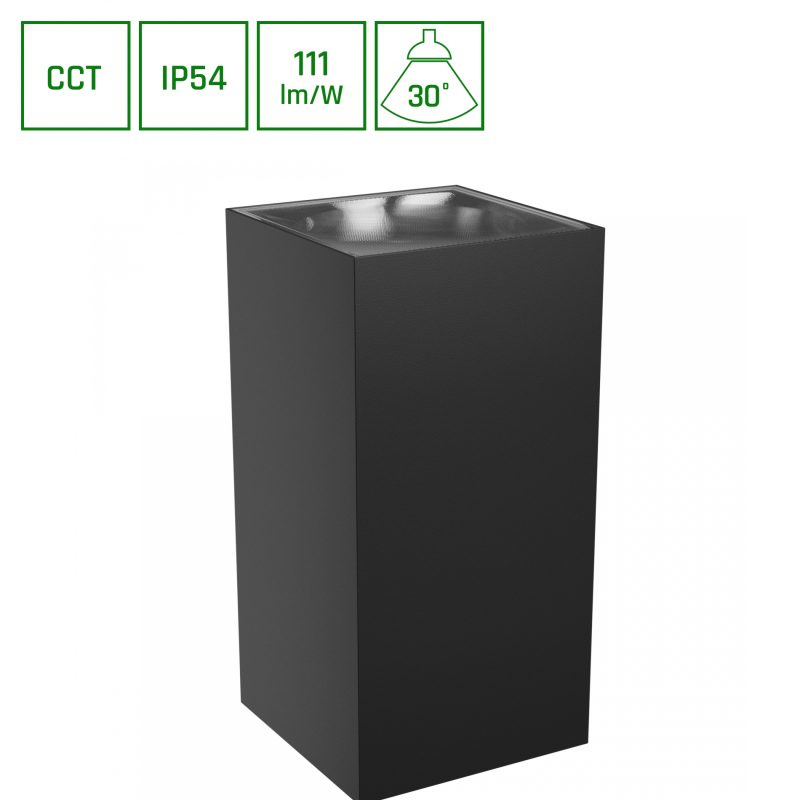 Spectrum LED TORRE 18W CCT 230V IP54 99x78x162MM BLACK SQUARE FACADE LAMP