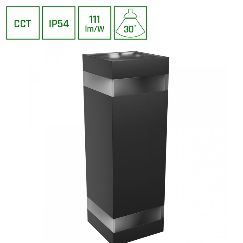 Spectrum LED TORRE RING 18W CCT 230V IP54 99x78x240MM BLACK SQUARE FACADE LAMP