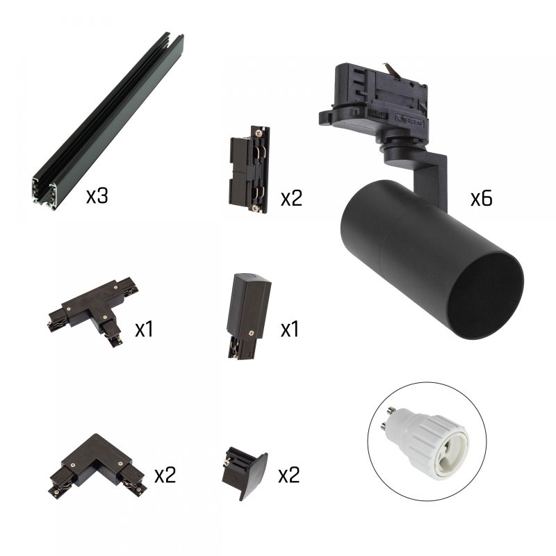 Spectrum LED TRACK LIGHT SET: MADARA MINI 6X SPOTS + 3-PHASE TRACKS - BLACK