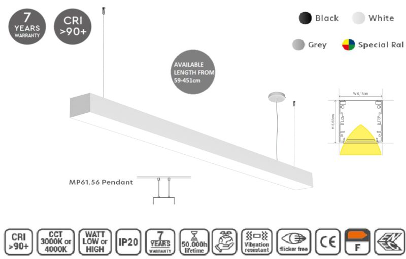 Masterlighting Homelighting MP61.56P-059-H-3-O-OF-WH 61.5x56mm 59cm