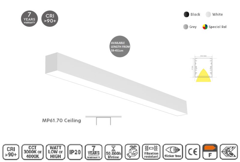 Masterlighting Homelighting MP61.70P-143-S-3-O-OF-WH 61.5x70mm 143cm