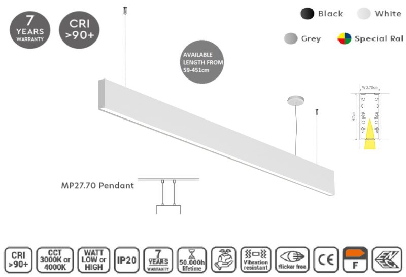 Masterlighting Homelighting MP27.70P-199-S-3-O-OF-WH 27.5x70mm 199cm