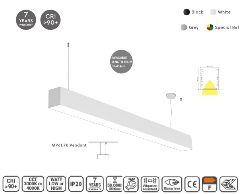 Masterlighting Homelighting MP61.70P-059-H-3-O-OF-WH 61.5x70mm 59cm