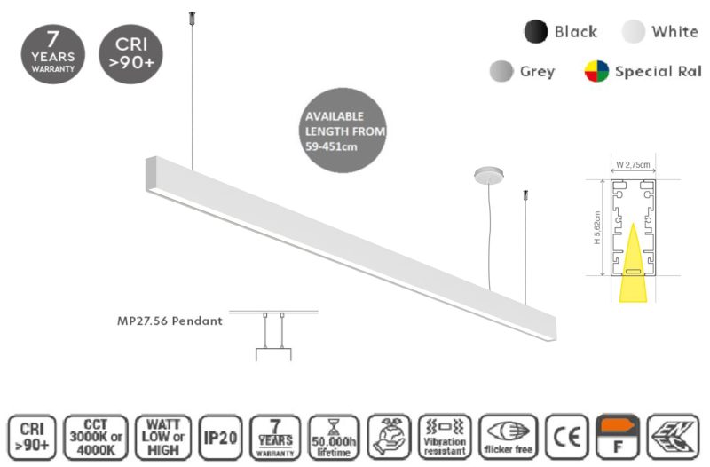 Masterlighting Homelighting MP27.56P-255-S-3-O-OF-WH 27.5x56mm 255cm