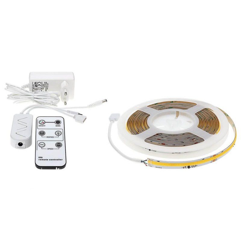 Optonica LED STRIP SET Alimentatore 24V + Telecomando + Bobina LED COB 5M 360 SMD/M