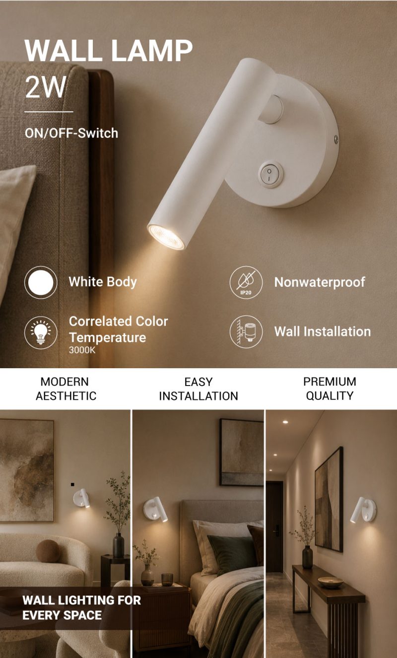 Optonica LED Cabinet Light 2W With ON/OFF-Switch White