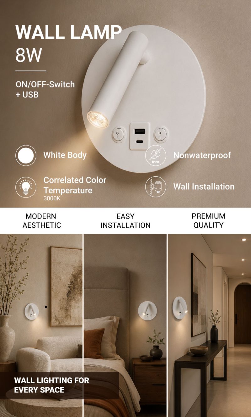 Optonica LED Cabinet Light 8W With ON/OFF-Switch + USB White